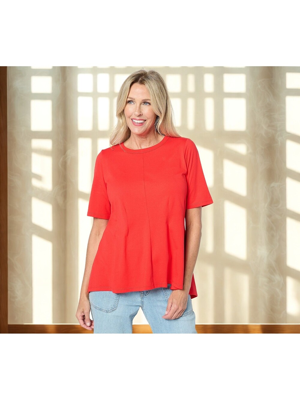 Peace Love World Cinched Waist Hi/Low Short Sleeve Top Flame Red Size S